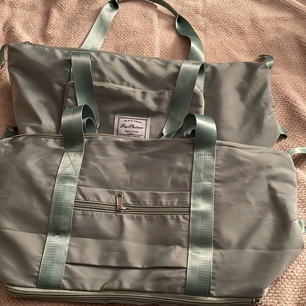 Travel Duffel Bag - Black, mint green, blue (greyish blue)